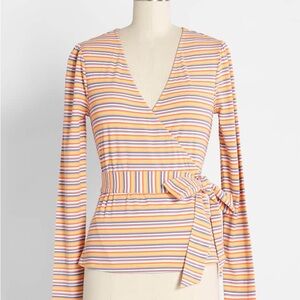ModCloth Betting On Myself Orange Striped Wrap Top